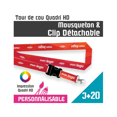 Tour de Cou Mousqueton J+20 Clip Détachable