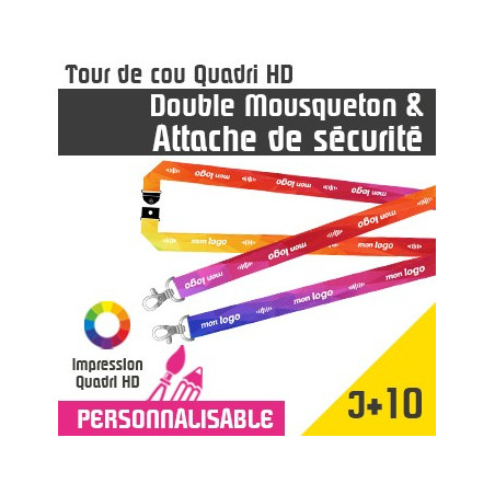 Tour de Cou Double Mousqueton et Attache de Sécurité J+10
