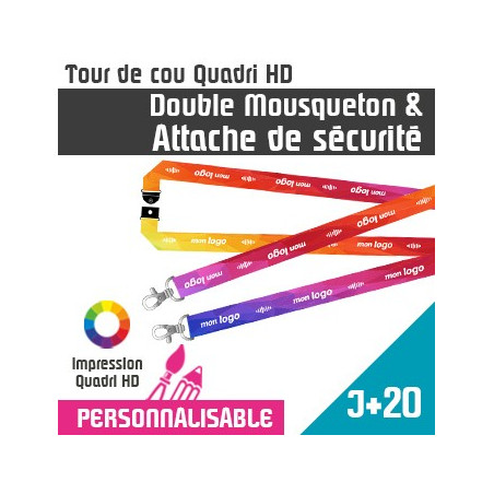 Tour de Cou Double Mousqueton J+20 Attache de Sécurité