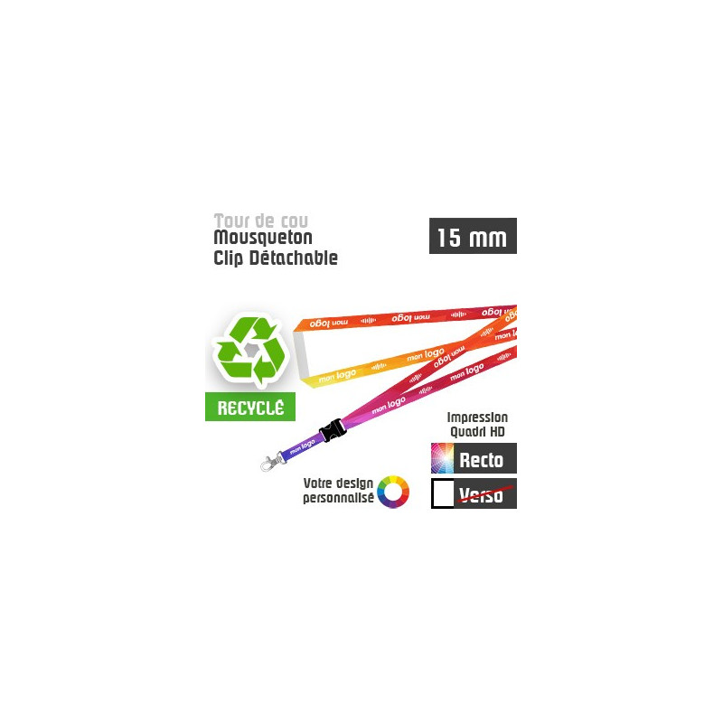 Tour de Cou Recyclé Mousqueton J+10 Clip Détachable