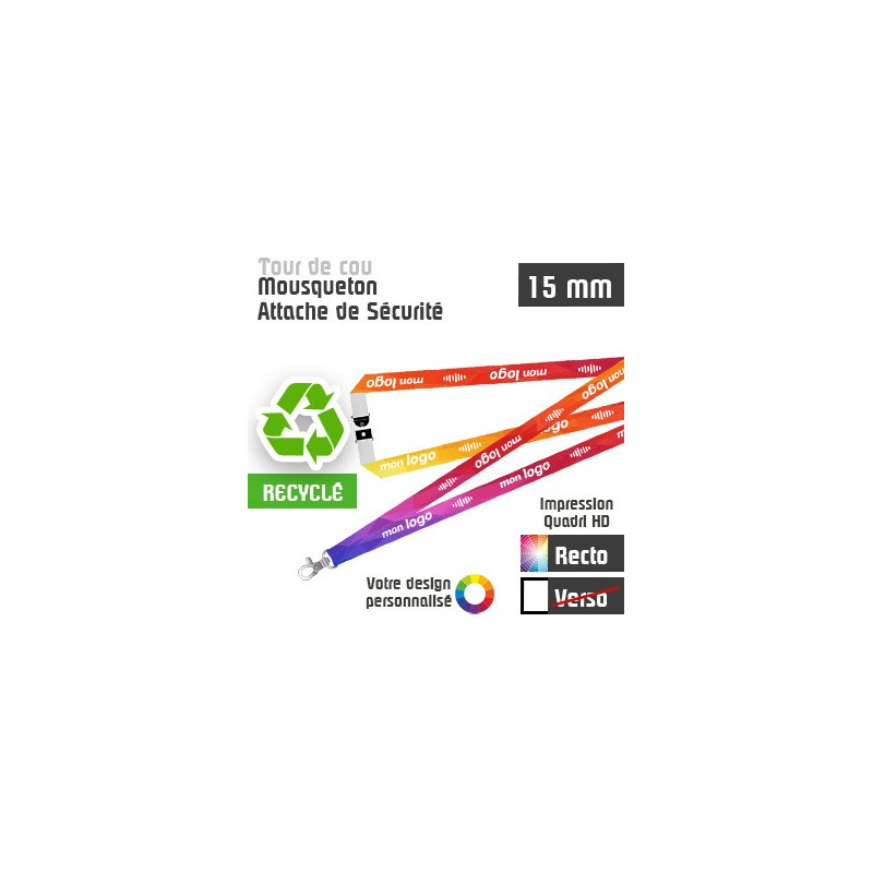 Tour de Cou Mousqueton Recyclé J+30 Attache de sécurité
