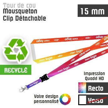 Tour de Cou Recyclé Mousqueton J+30 Clip Détachable