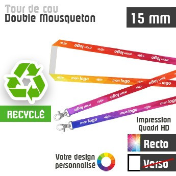 Tour de Cou Recyclé Double Mousqueton J+30