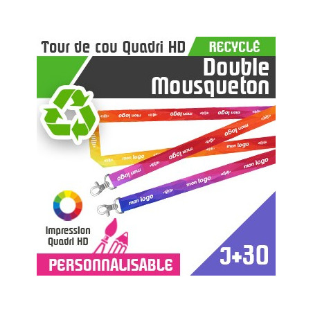 Tour de Cou Recyclé Double Mousqueton J+30