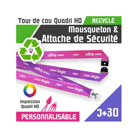 Tour de Cou Mousqueton Recyclé J+30 Attache de sécurité