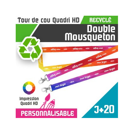 Tour de Cou Recyclé Double Mousqueton J+20