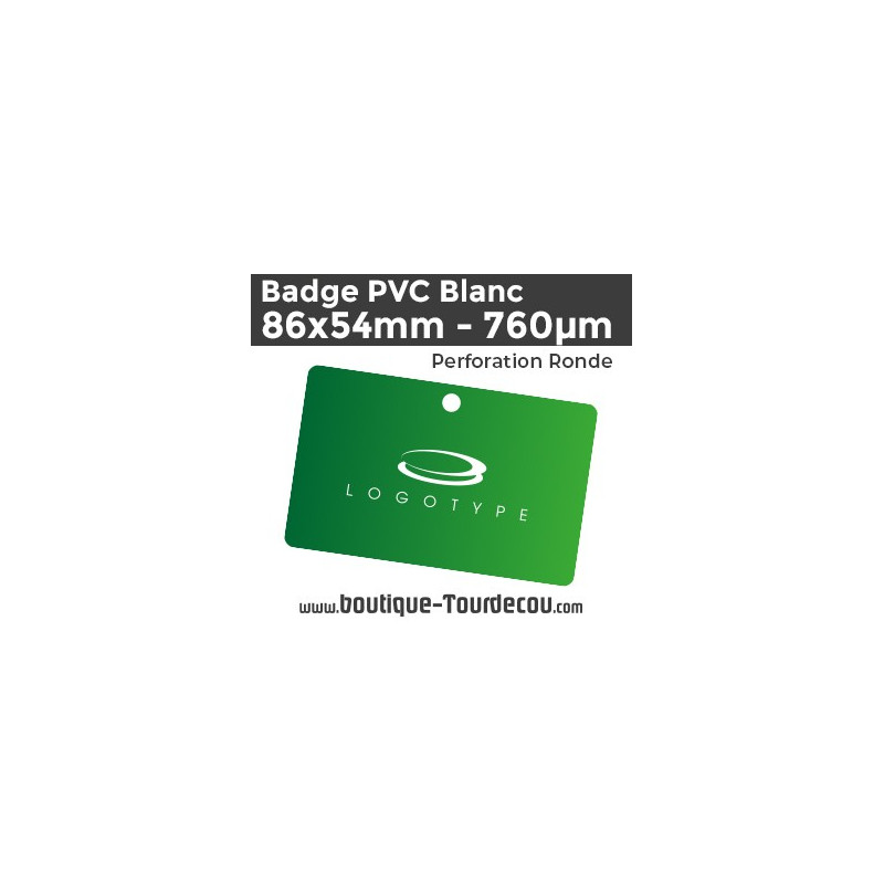 Badge PVC 86x54mm - Blanc - 760 µm - Ronde