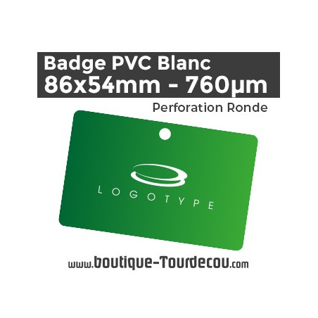 Badge PVC 86x54mm - Blanc - 760 µm - Ronde