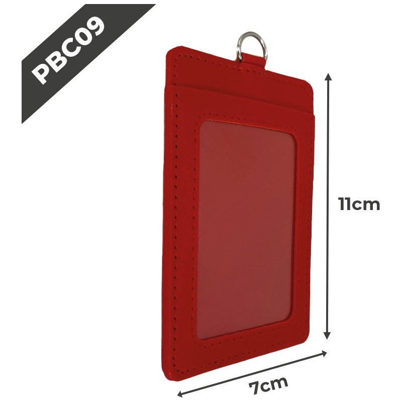 PBC09 Porte-badge en cuir | 55x75mm | Rouge