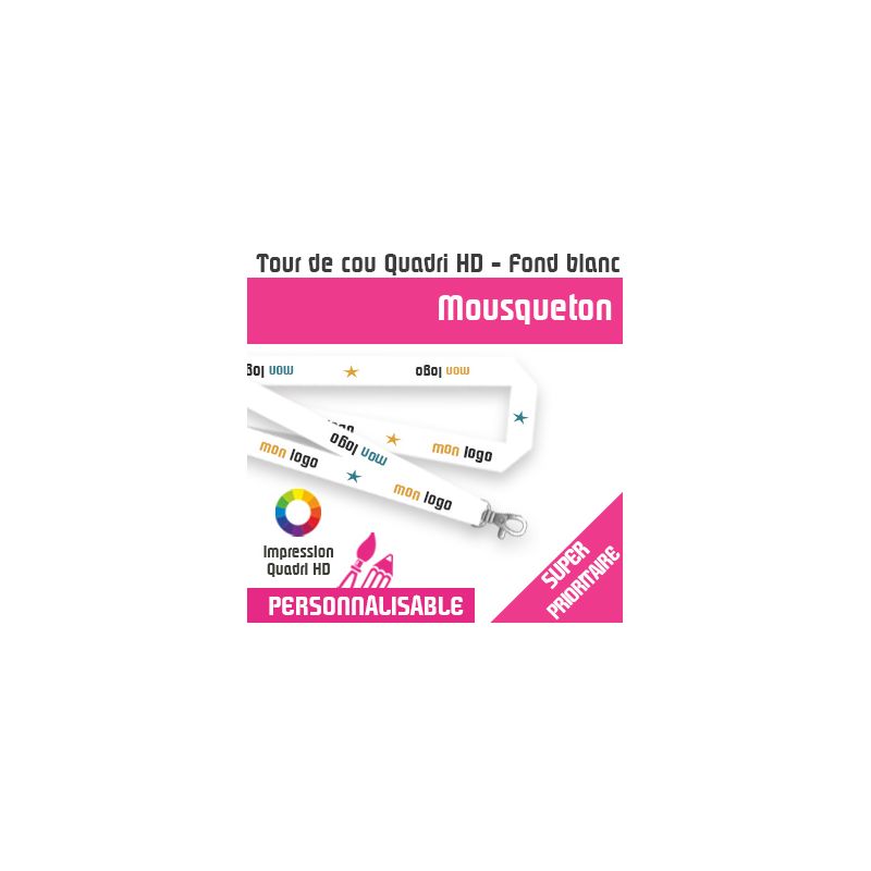 Tour de Cou SUPER PRIORITAIRE - Logo quadri sur Fond Blanc