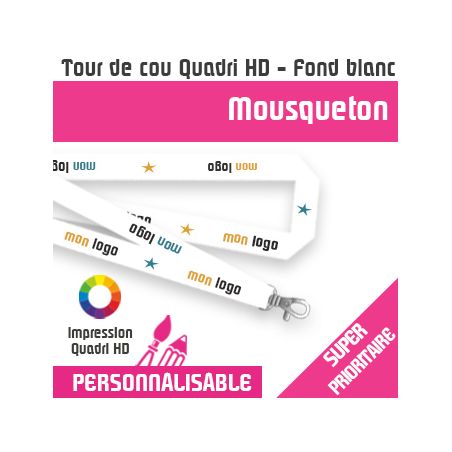 Tour de Cou SUPER PRIORITAIRE - Logo quadri sur Fond Blanc