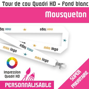 Tour de Cou SUPER PRIORITAIRE - Logo quadri sur Fond Blanc