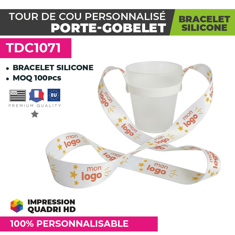 Tour de cou porte-gobelet personnalisé avec bracelet silicone