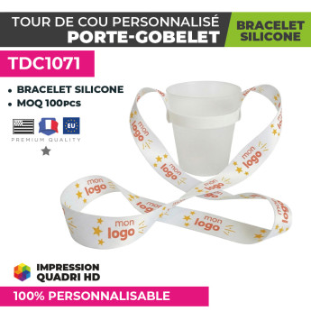 Tour de cou porte-gobelet personnalisé avec bracelet silicone